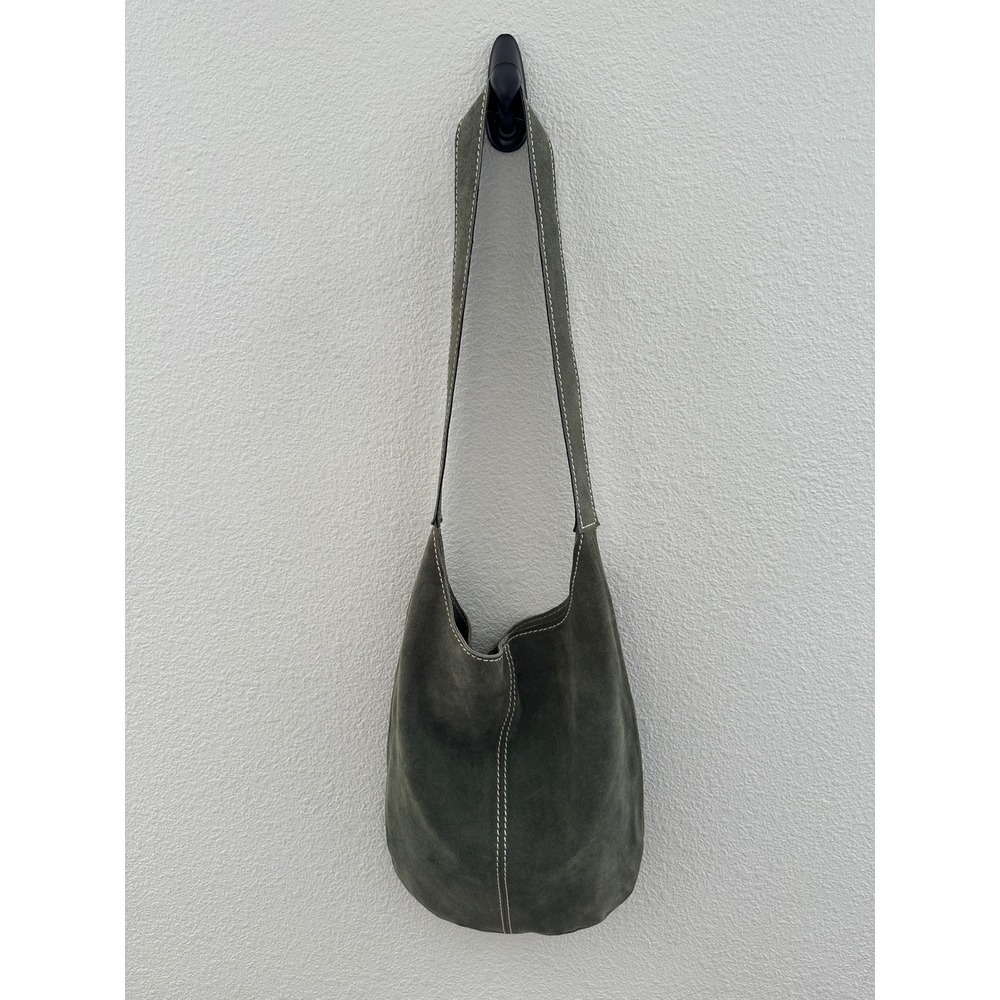 Urban Outfitters Hobo Bag OS Olive Green Suede Leather Contrast Stitch Boho